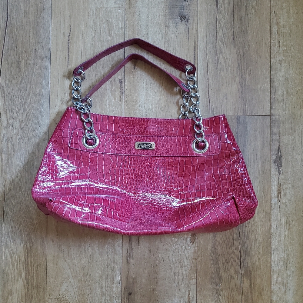 Kenneth Cole REACTION Women Pink Red Shoulder Bag Chain handle Large Embossed